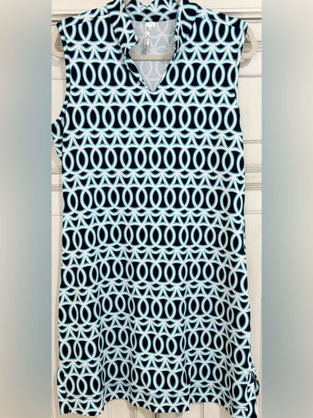 PRELOVED SZ L Lulu-B Navy and Light Blue Geometric Mini dress/tunic